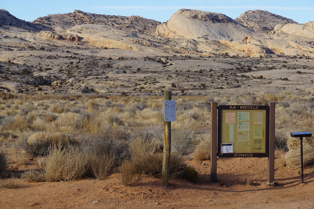 (Zak Podmore | The Salt Lake Tribune) A Bureau of Land Management information sign in Butler Wash where day use fees will start being collected on Jan. 1, 2020.