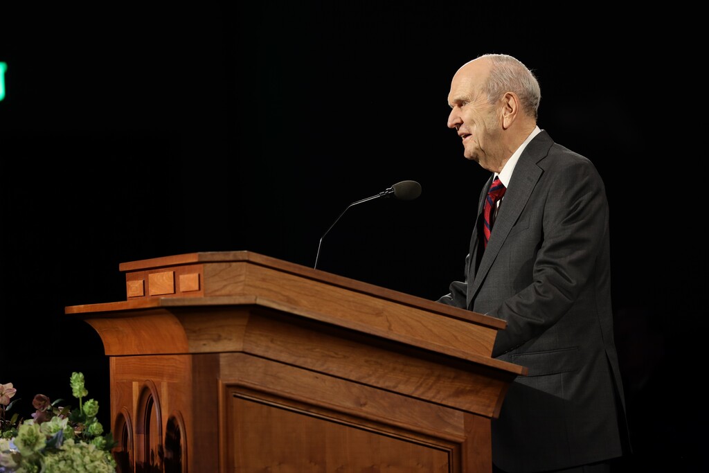 (photo courtesy The Church of Jesus Christ of Latter-day Saints) President Russell M. Nelson announces eight new temples during the Sunday afternoon session of General Conference on April 5, 2020.