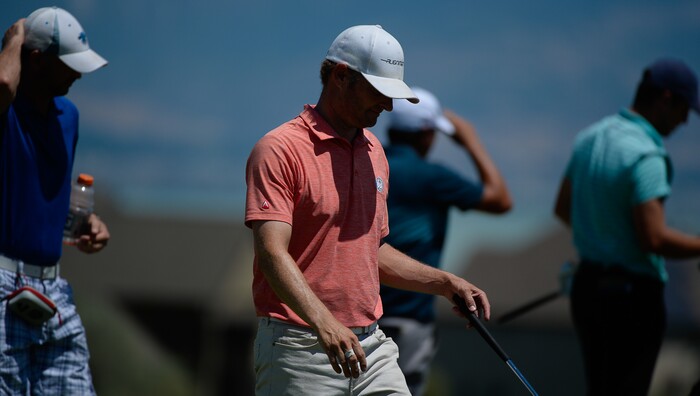 (Francisco Kjolseth  |  The Salt Lake Tribune)  Matt Baird, center, of Cedar Hills makes an attempt to qualify for the Utah Championship on the Web.com Tour and a shot to play in a PGA Tour-brand event at Talons Cove Golf Course in Saratoga Springs on Monday, July 7, 2018. Only 12 players advance from a field of roughly 140.