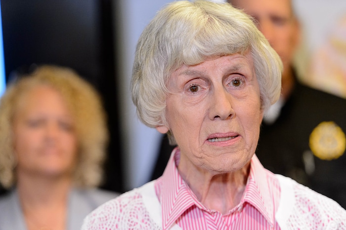 (Trent Nelson | The Salt Lake Tribune) Homeless advocate Pamela Atkinson speaks at a news conference on Operation Rio Grande, at Odyssey House in Salt Lake City, Tuesday August 22, 2017.
