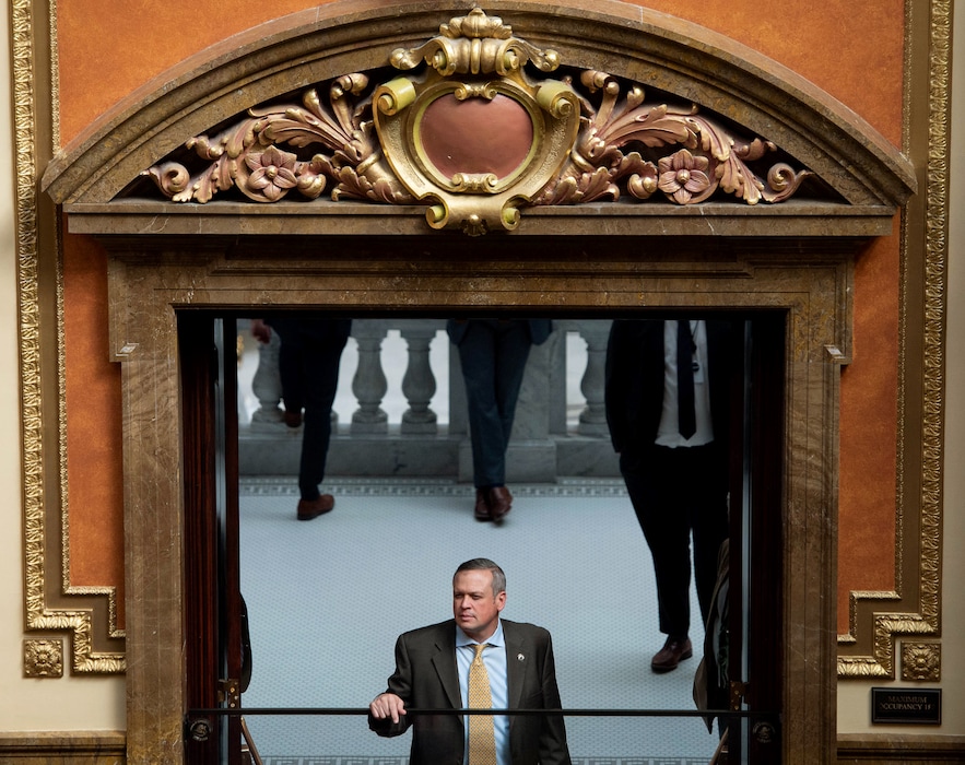 (Francisco Kjolseth | The Salt Lake Tribune) Rep. Mark Strong, R-Bluffdale, checks in for a vote on the House floor during the second to last day of the legislative session at the Utah Capitol on Thursday, March 4, 2021. Strong added a religious protection amendment to SB195, reining in the governor's emergency powers, before the bill passed the House. It now awaits Senate OK of the amendment to go to the governor.