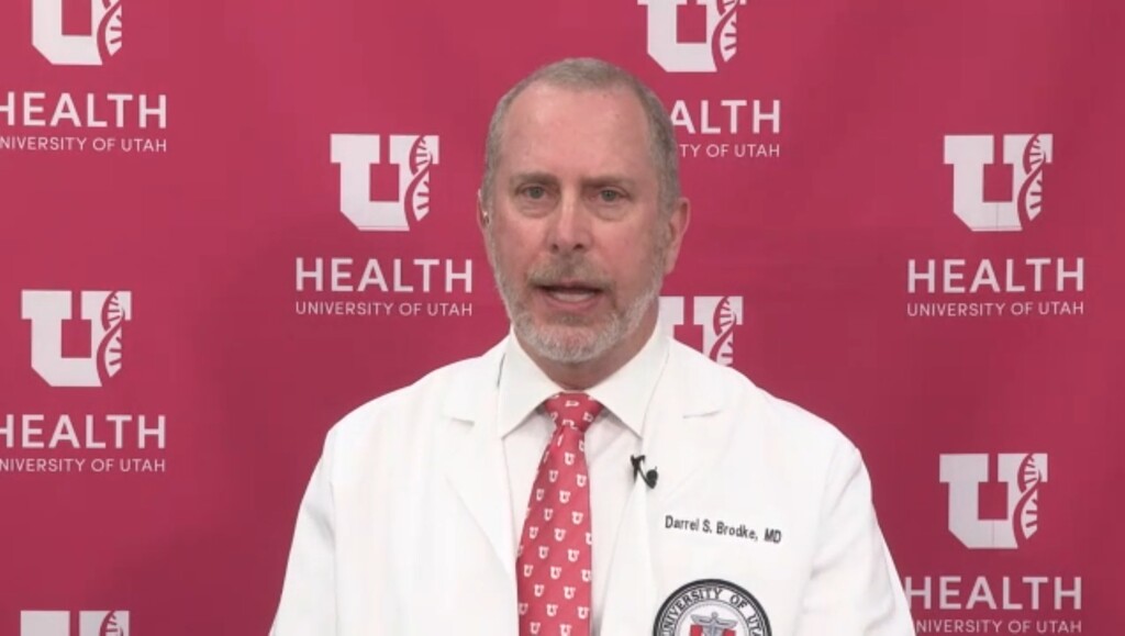 (Intermountain Medical Center) Dr. Darrel Brodke, chair of the Department of Orthopedics at the University of Utah, discusses the need for mobility-assist equipment donations at a news conference Monday as Utah's hospitals face a supply shortage.