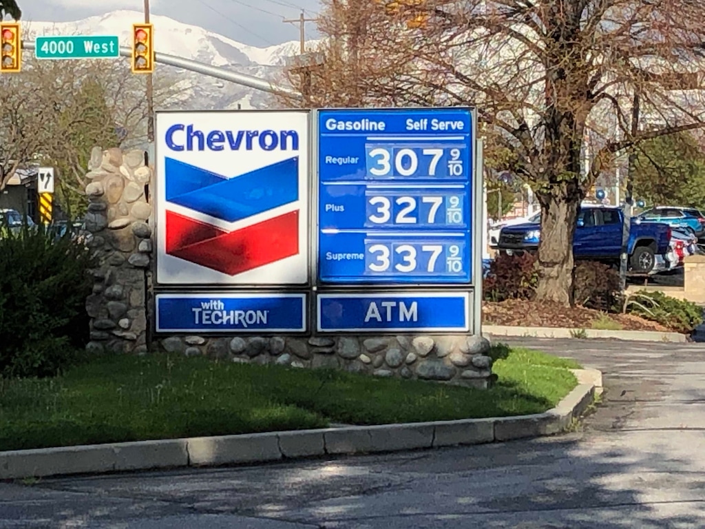 (Lee Davidson | The Salt Lake Tribune) Gas prices posted in West Valley City on May 1, 2019. Average gas prices in Utah have risen above $3 a gallon, a 50% increase since mid-February.
