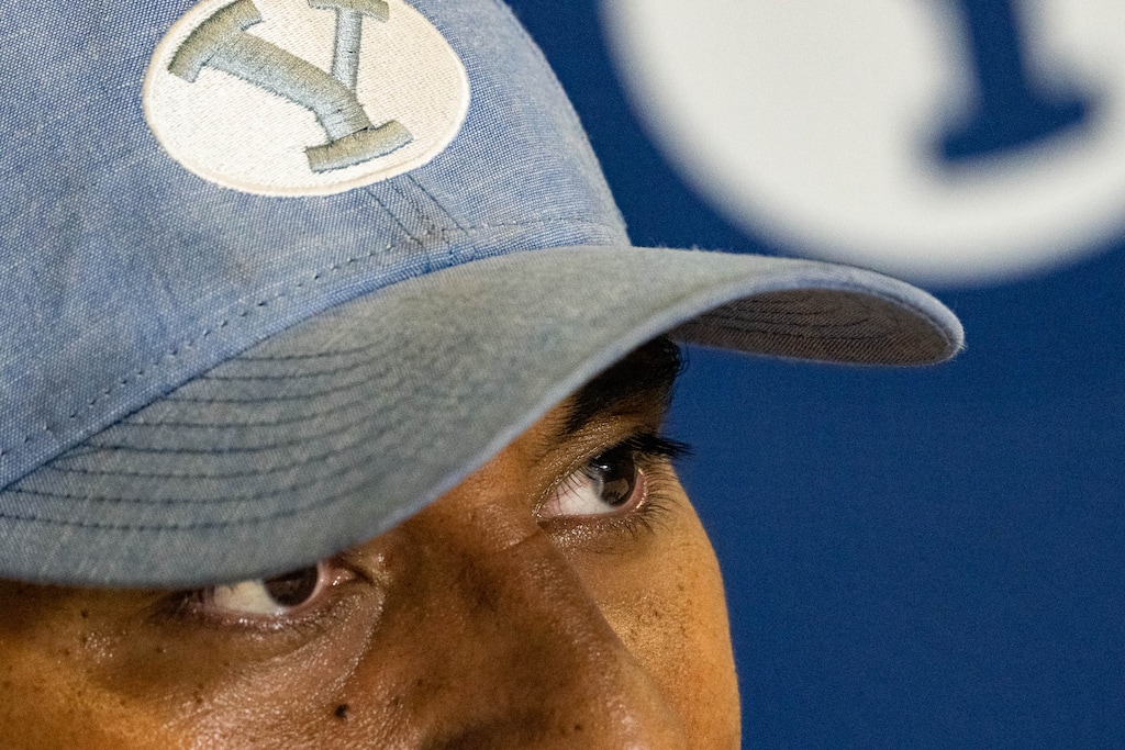 (Francisco Kjolseth | The Salt Lake Tribune) BYU head coach Kalani Sitake speaks with the media following the first day of fall camp for the 2021 season on Thursday, Aug. 5, 2021.