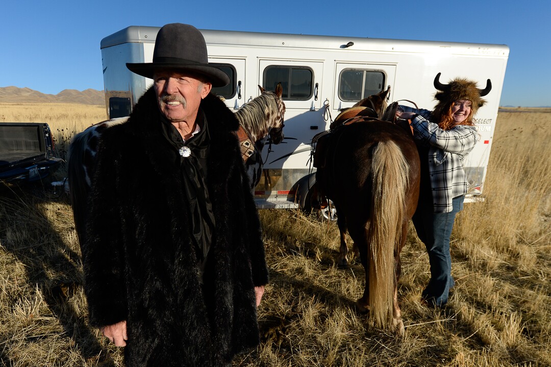 (Francisco Kjolseth  |  The Salt Lake Tribune)  Don Bradshaw is joined by his daughter KyAnn Betz as the pair ready their horses for the 33rd annual roundup, Saturday, Oct. 26, 2019, on Antelope Island, a state park located near Syracuse in Davis County. Every year Utah wildlife and parks officials move the animals from across the island so they can be weighed, tagged and given health screenings.