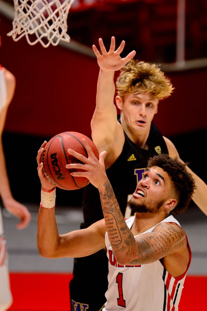(Trent Nelson | The Salt Lake Tribune) Utah's Timmy Allen as Utah hosts Washington, NCAA basketball in Salt Lake City on Thursday, Dec. 3, 2020.