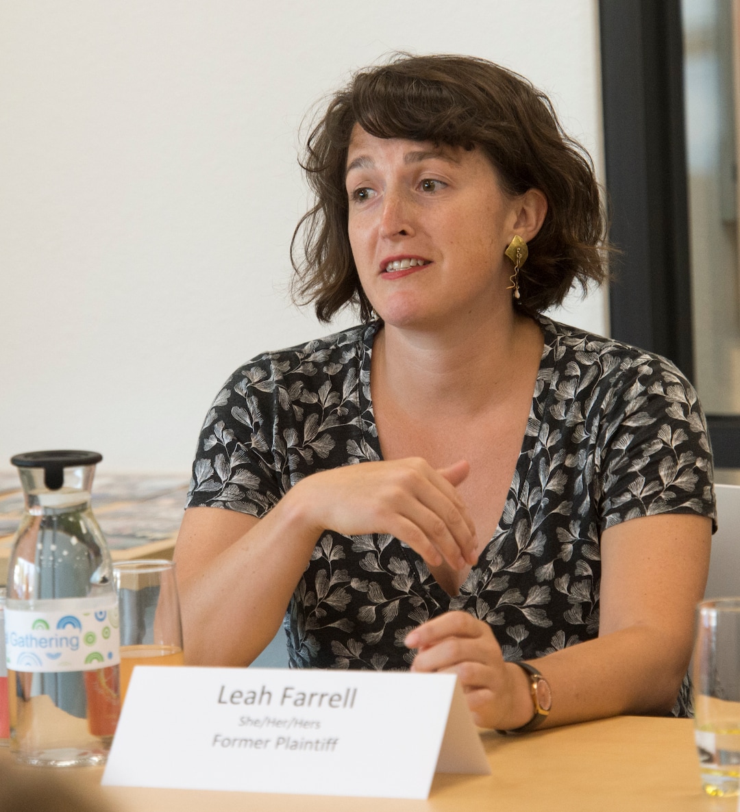 (Rick Egan  |  The Salt Lake Tribune)    Leah Farrell, one of the original plaintiffs from the East High Gay/Straight Alliance vs. Board of Education of Salt Lake City, says a few words during a panel discussion on the 20th anniversary of a landmark lawsuit, at the Utah Pride Center, Friday, Aug. 3, 2018.