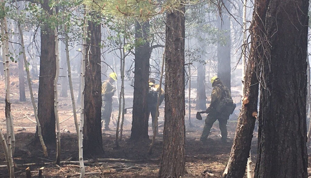 (Photo courtesy of Utah Fire Info) Firefighters work to contain the Strawberry Fire.