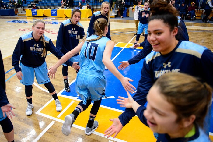 (Trent Nelson | The Salt Lake Tribune)  Westlake's Samantha Hester (10) during player introductions as Hillcrest faces Westlake in the 6A High School Girls' Basketball Tournament at SLCC in Taylorsville, Thursday Feb. 22, 2018.