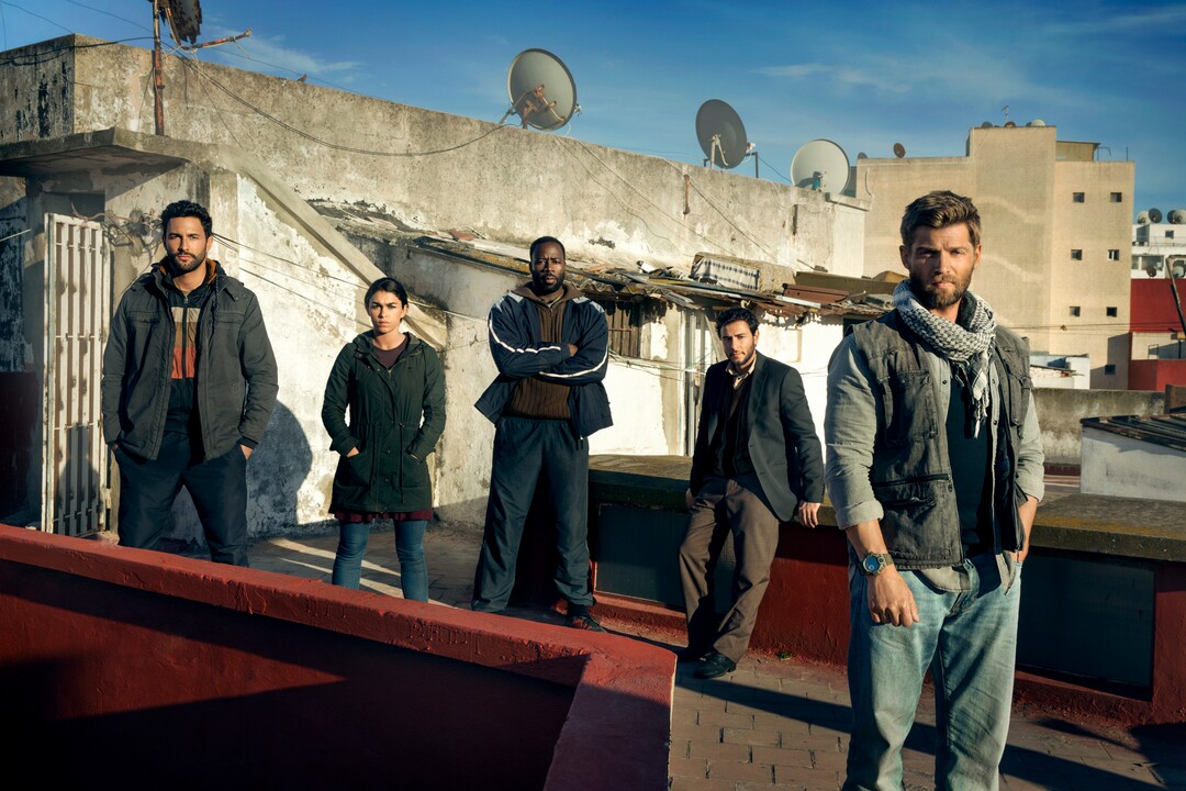 (Jeff Riedel/NBC) Hadi Tabbal as Agent Amir Al-Raisani, Natacha Karam as Sergeant Jasmine "Jaz" Khan, Demetrius Grosse as CPO Ezekiel “Preach” Carter, Noah Mills as Sergeant Joseph "McG" McGuire and Mike Vogel as Captain Adam  Dalton in “The Brave.”