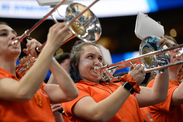 (Francisco Kjolseth  |  The Salt Lake Tribune)  The Syracuse band makes some noise as Syracuse faces Baylor in their first round menÕs NCAA March Madness tournament game at Vivint Smart Home Arena in Salt Lake City on Thursday, March 21, 2019.