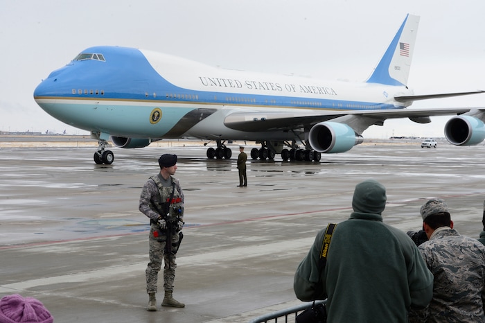 (Scott Sommerdorf   |  The Salt Lake Tribune)   The arrival of Air Force One at the Ronald R Wright National Air Guard Base, Monday, December 4, 2017.  