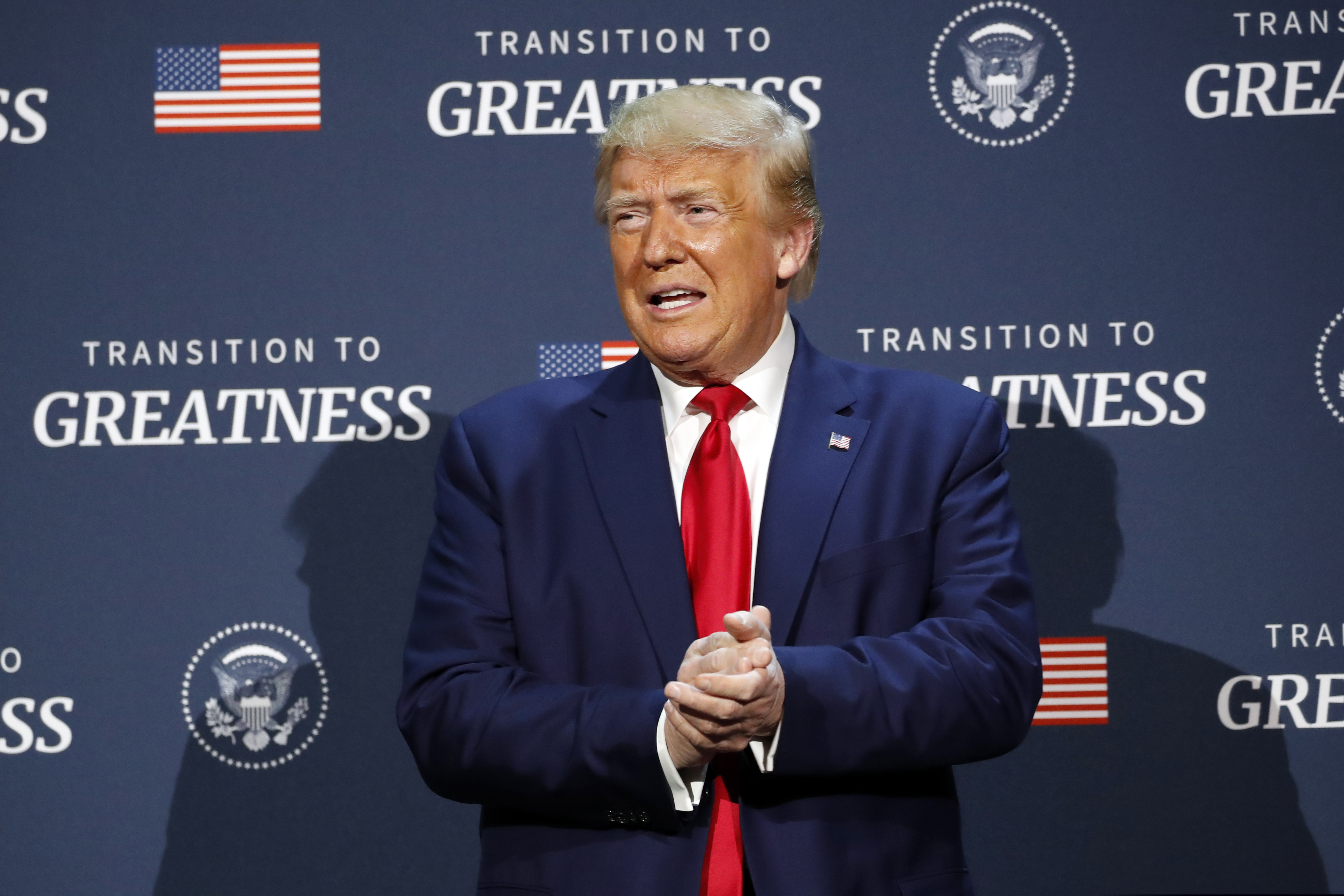 (Alex Brandon | The Associated Press)
President Donald Trump arrives to speak at a roundtable discussion about "Transition to Greatness: Restoring, Rebuilding, and Renewing," at Gateway Church Dallas, Thursday, June 11, 2020, in Dallas.(
