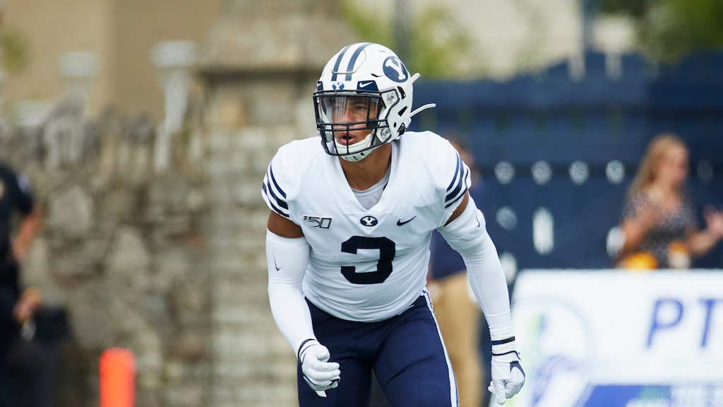 Brigham Young linebacker Chaz Ah You (3) in action against the Toledo during an NCAA football game on Saturday, Sept. 28, 2019 in Toledo, Ohio. (AP Photo/Rick Osentoski)