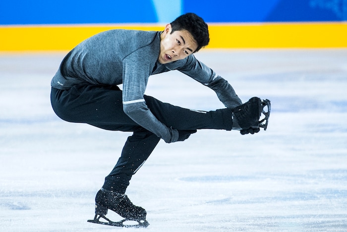 (Chris Detrick | The Salt Lake Tribune) Salt Lake City's Nathan Chen practices his Men's Single Skating Short Program for the Team Event at the Gangneung Ice Arena Thursday, February 8, 2018.