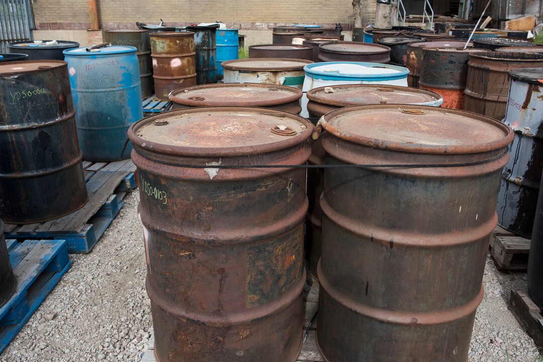 (Briana Scroggins  |  The Utah Investigative Journalism Project) Approximately 160 drums are organized by the properties of their contents on the south yard of the Swift building in Ogden on Thursday, May 16, 2019. "Most of the stuff in the south yard are flammable liquids," On-scene Coordinator for the EPA Paul Peronard said. "We have about 20 drums of acids, the ÒtarÓ drums and a few chlorinated unknowns." Drums are marked with "YDS" which means yard south. Peronard said that he expects the total number of containers to reach about 60,000.The EPA started site clean up on April 1 and plan to finish by August 2019.