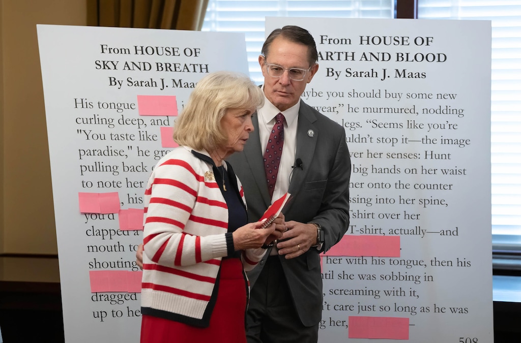 (Francisco Kjolseth  | The Salt Lake Tribune) Rep. Ken Ivory, R-West Jordan, alongside Eagle Forum President Gayle Ruzicka and conservative parents hold a press conference at the Utah Capitol to discuss why removing 13 books statewide from public schools is "a bright day" for Utah on Thursday Aug. 29, 2024.