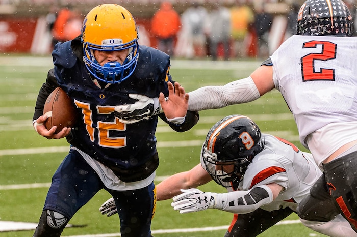 (Trent Nelson | The Salt Lake Tribune)  Orem's Puka Nacua (12) as Orem faces Mountain Crest in the Class 4A High School State Football Championship game in Salt Lake City, Friday November 17, 2017.