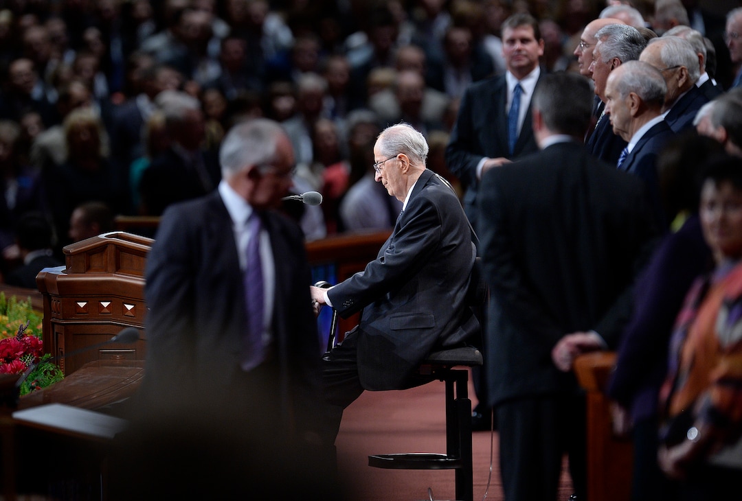 (Scott Sommerdorf  |  The Salt Lake Tribune)  Elder Robert D. Hales sits just prior to delivering his speech "Eternal Life" at the 184th Semiannual General Conference of the Church of Jesus Christ of Latter Day Saints, Sunday, October 5, 2014.