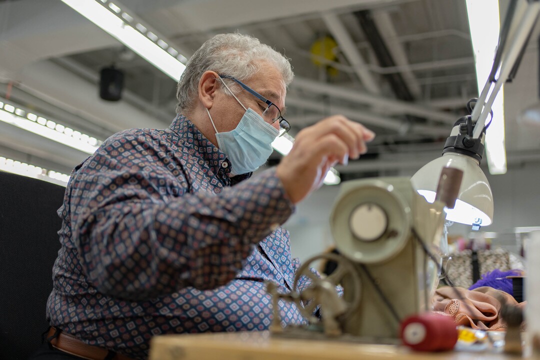(Francisco Kjolseth | The Salt Lake Tribune) David Heuvel, the retiring director of costume production at Ballet West, spends time at the sewing machine completing another costume for an upcoming performance by Ballet West of Romeo and Juliet on Thursday, Feb. 3, 2022.