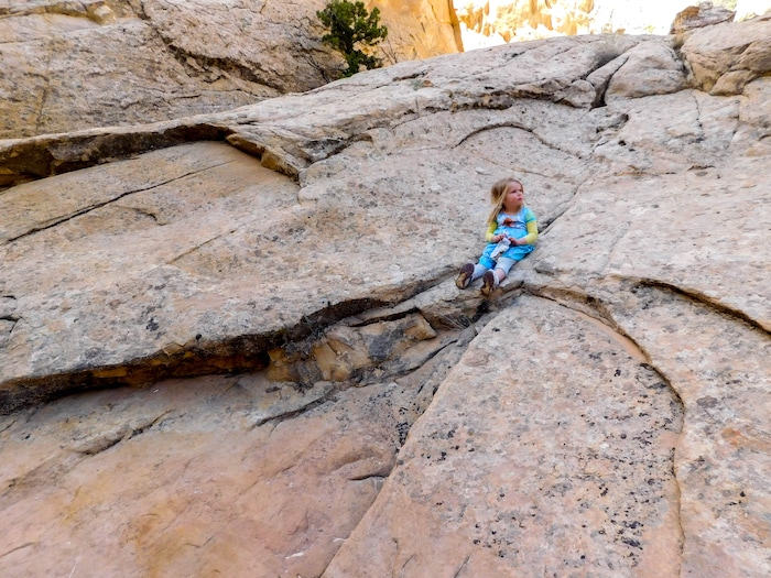 (Erin Alberty | The Salt Lake Tribune) The writer's daughter, Saskia, plays in Surprise Canyon on Oct. 4, 2015 at Capitol Reef National Park.