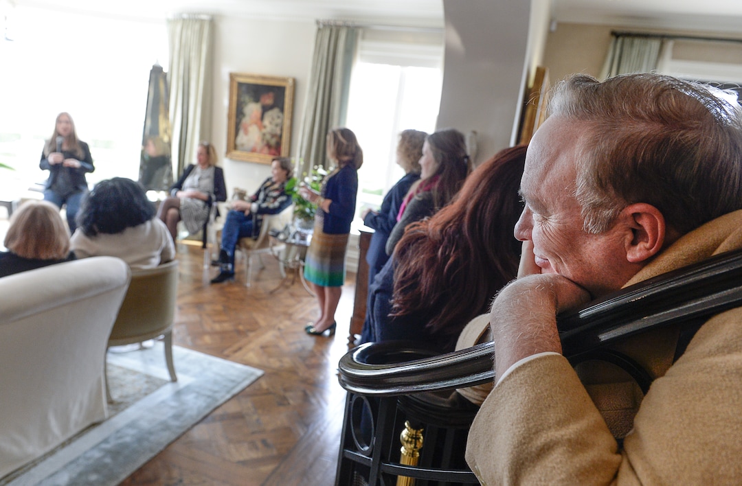 Francisco Kjolseth | The Salt Lake TribuneUtah Senator Jim Dabakis listens as Chelsea Clinton, the daughter of Hillary Clinton, speaks at a "Women for Hillary" event held at the home of Diane and Sam Stewart in Salt Lake City on Tuesday, March 15, 2016. 
