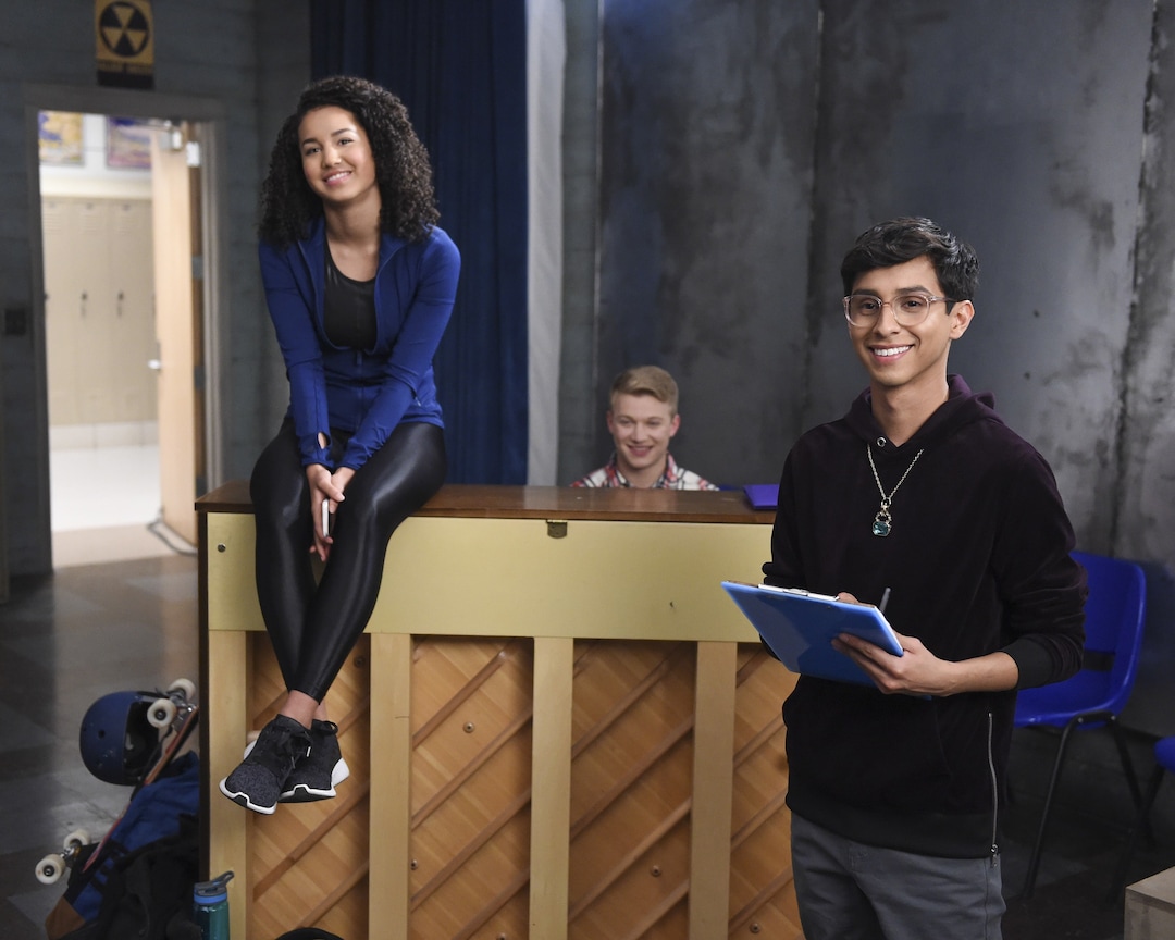 (Photo courtesy of Fred Hayes/Disney+) Sofia Wylie as Gina, Joe Serafini as Seb and Frankie A. Rodriguez  as Carlos in “High School Musical: The Musical: The Series.”