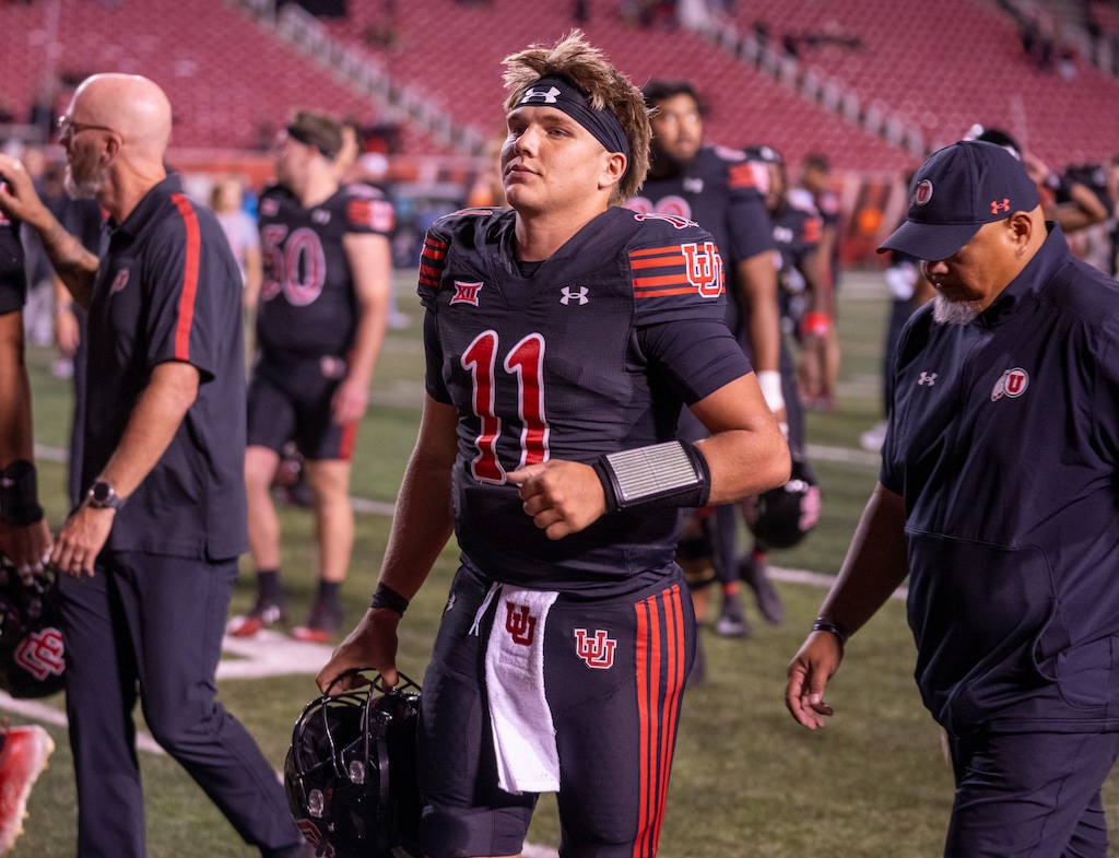 (Rick Egan | The Salt Lake Tribune)  Utah Utes quarterback Isaac Wilson leaves the field after the Utes 23-10 loss, in Big-12 football action between the Utah Utes and the Arizona Wildcats at Rice-Eccles Stadium, on Saturday, Sept. 28, 2024.