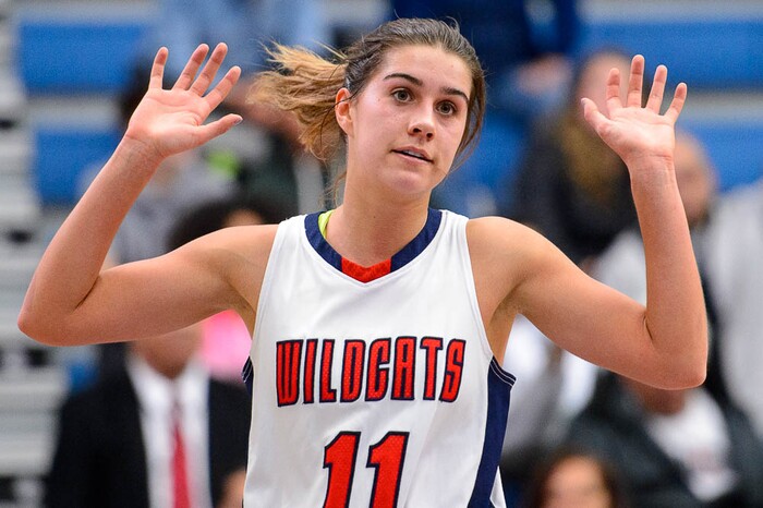 (Trent Nelson | The Salt Lake Tribune)  Woods Cross's Olivia Barton (11) as Woods Cross faces Highland in the 5A High School Girls' Basketball Tournament at SLCC in Taylorsville, Wednesday Feb. 21, 2018.