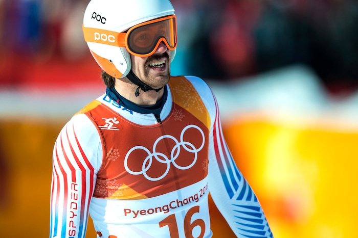 (Chris Detrick  |  The Salt Lake Tribune)  USA's Bryce Bennett competes in the Men's Alpine Combined at Jeongseon Alpine Centre during the Pyeongchang 2018 Winter Olympics Tuesday, February 13, 2018.  Bennett finished in 17th place with a time of 2:09.97.