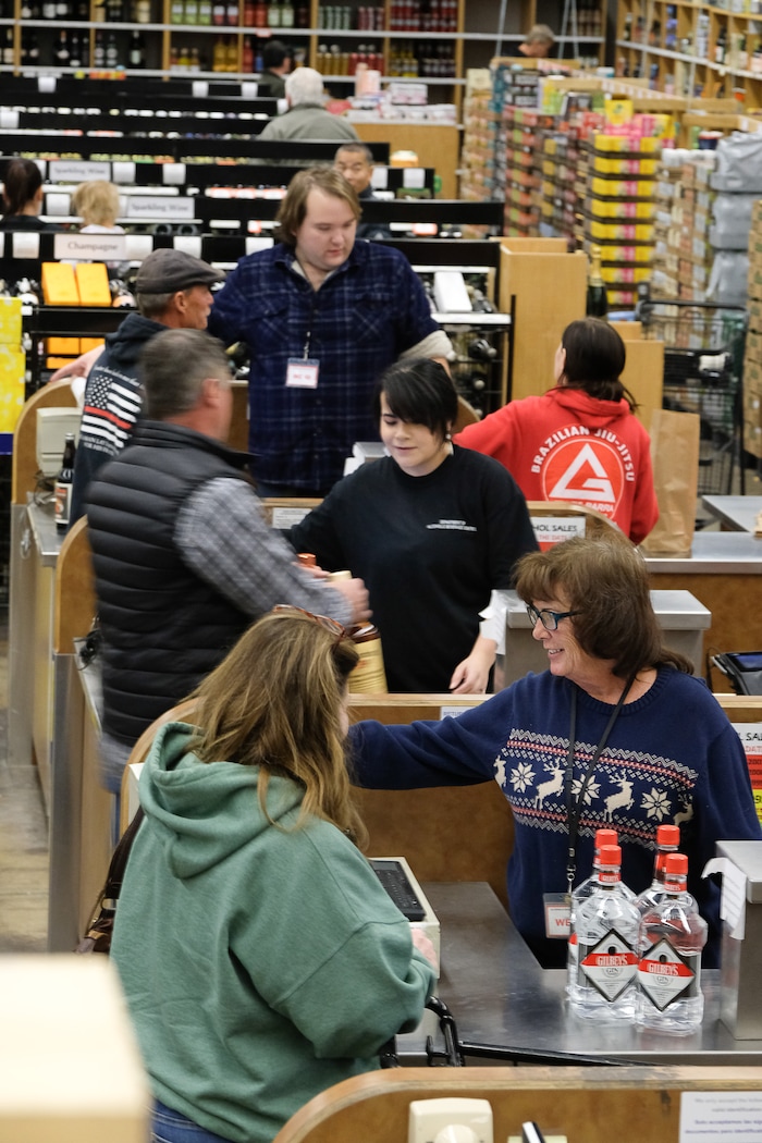 (Francisco Kjolseth | The Salt Lake Tribune) The day before Thanksgiving is the busiest day of the year at Utah's state-run liquor stores, and the store in Cottonwood Heights at 1863 E. Fort Union Blvd., makes the most sales in the state, as long lines form inside the store.