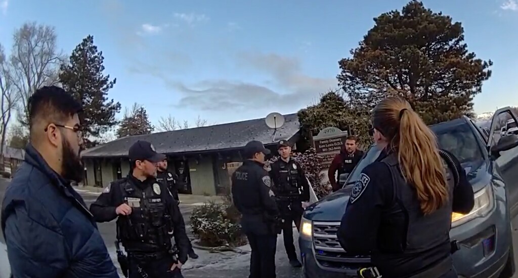 (Unified Police Department) Footage from body worn camera shows Brandon Colin, left, after he was detained by U.S. Immigration and Customs Enforcement agents in Millcreek on Jan. 26, 2025. ICE agents alleged Colin attempted to hit the agents while performing an apprehension, which Millcreek Mayor Jeff Silvestrini says was refuted by surveillance video.
