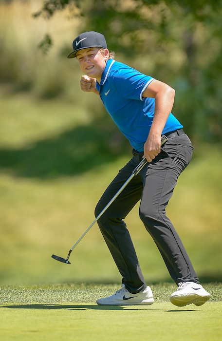 Leah Hogsten | The Salt Lake Tribune Preston Summerhays became the youngest winner in the 120-year history of the State Amateur, beating University of Utah golfer Kyler Dunkle 3 and 2 in the 36-hole final match Saturday at Oakridge Country Club, Saturday, June 16, 2018.