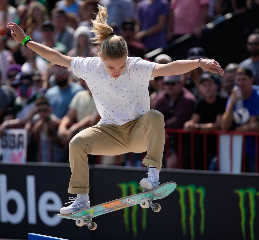 (Francisco Kjolseth | The Salt Lake Tribune) Roos Zwetsloot of the Netherlands, competes in Street League Skateboarding Championship Tour at the Utah State Fairpark in Salt Lake City on Saturday, Aug. 28, 2021. Now in its 11th year, the sport’s premier competition series includes more of the world’s best skaters than ever before, with the tour roster featuring 47 athletes hailing from 11 countries, including 21 Olympians and multiple X Games medalists.