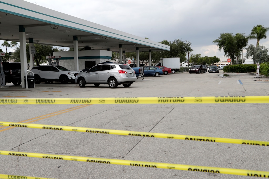 (Lynne Sladky | AP Photo) Tape blocks an entrance at BJ's Wholesale Club to control traffic flow as motorists line up for fuel in preparation for Hurricane Dorian, Thursday, Aug. 29, 2019, in Hialeah, Fla. Hurricane Dorian is heading towards Florida for a possible direct hit on the state over Labor Day.