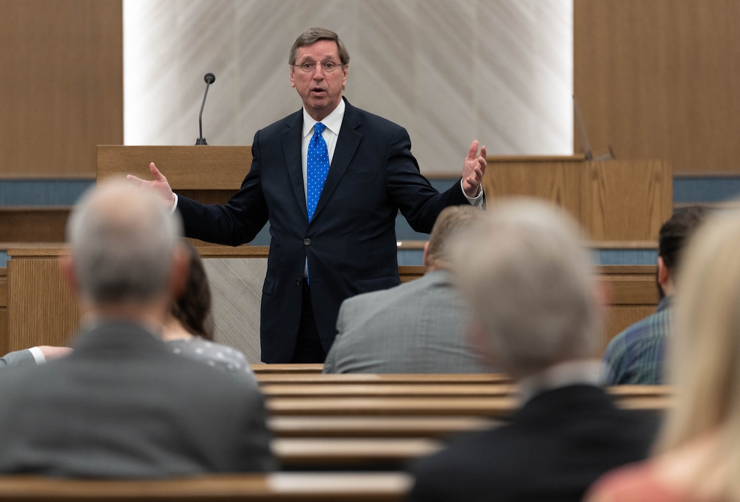 (Francisco Kjolseth | The Salt Lake Tribune) Elder Kevin Pearson, Utah Area president for The Church of Jesus Christ of Latter-day Saints, provides a media tour of the new 95 State meetinghouse on Friday, April 8, 2022.