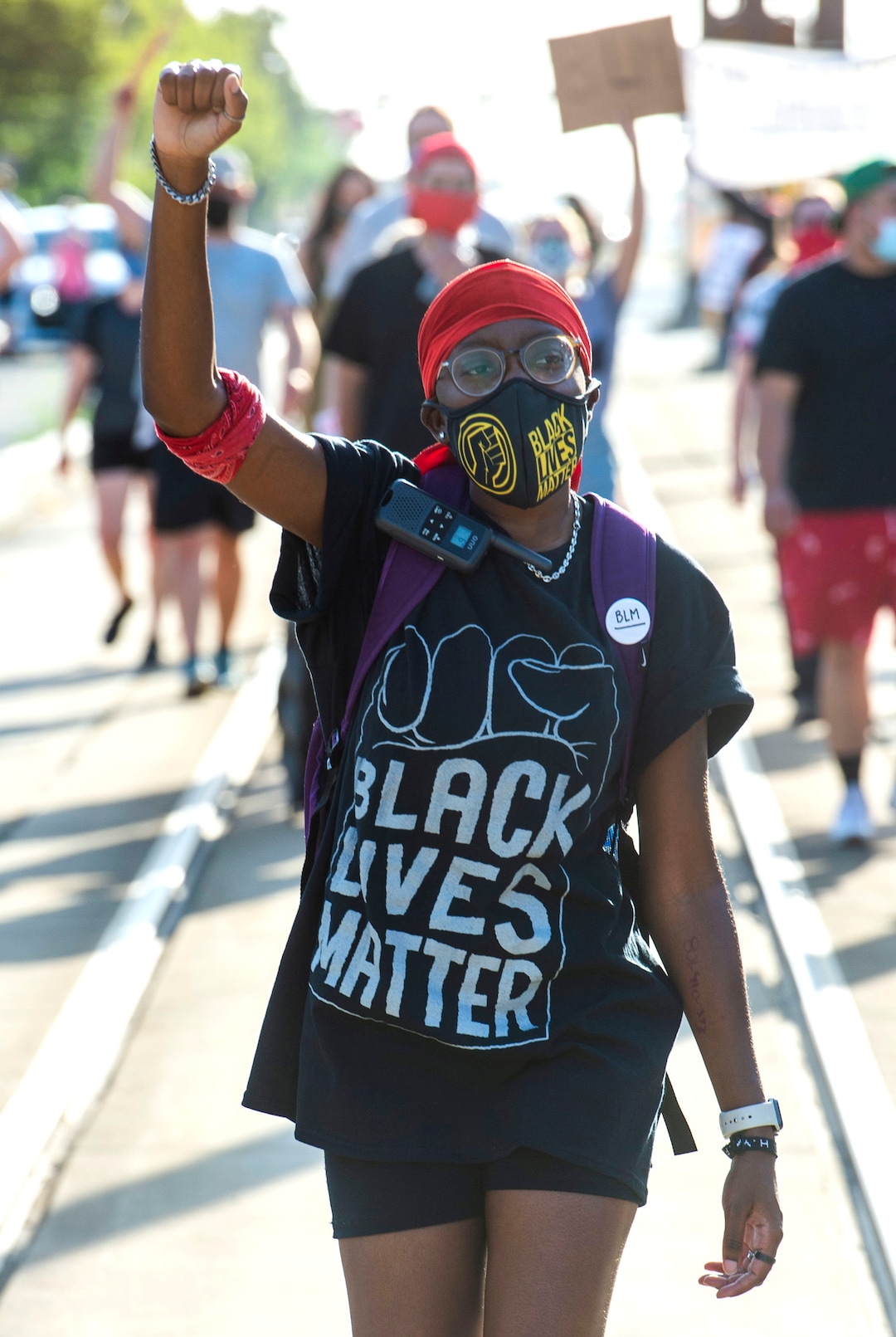 (Rick Egan  |  The Salt Lake Tribune)    Angela Johnson marches with Justice for Bernardo protesters, in Salt Lake City, Tuesday, July 7, 2020.