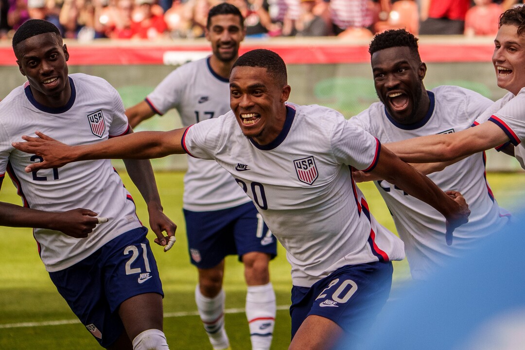 (Trent Nelson  |  The Salt Lake Tribune) United States defender Reggie Cannon celebrates a goal as the U.S. Men’s National Team (USMNT) faces Costa Rica in a friendly at Rio Tinto Stadium in Sandy on Wednesday, June 9, 2021.