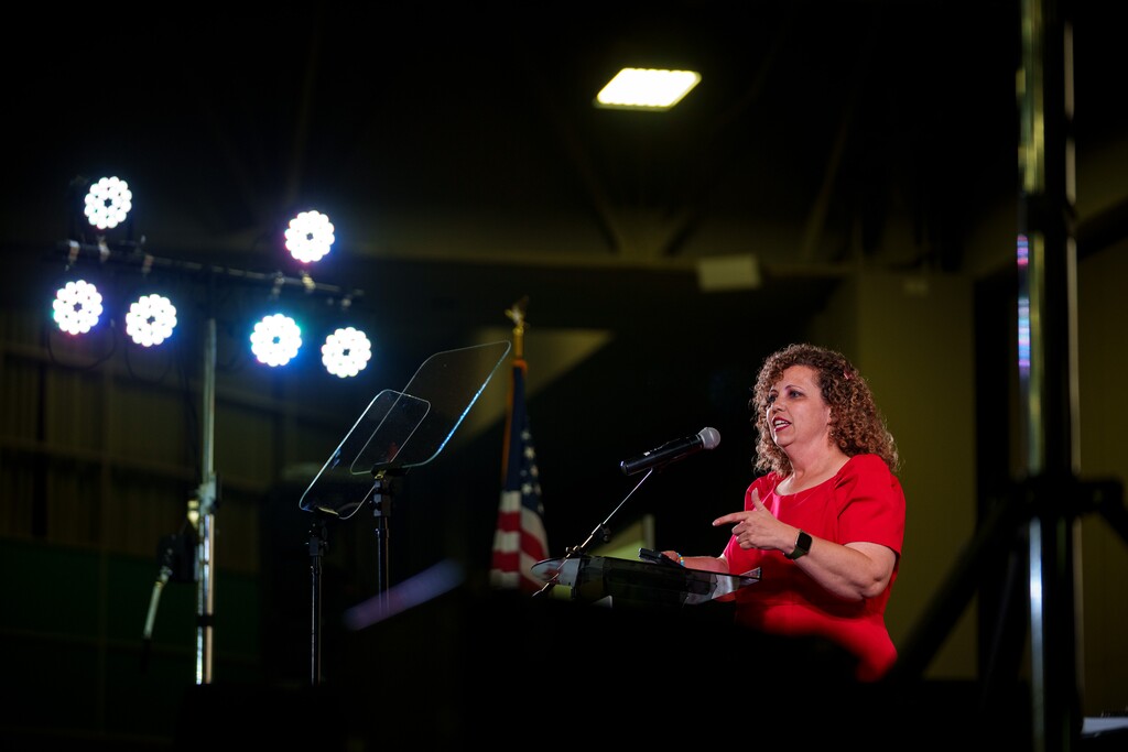 (Trent Nelson  |  The Salt Lake Tribune) Utah Rep. Celeste Maloy at the Utah Republican Nominating Convention in Salt Lake City on Saturday, April 27, 2024.