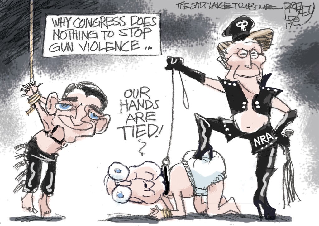 (Pat Bagley | The Salt Lake Tribune) This Pat Bagley cartoon, titled "Congress and the NRA," appears in The Salt Lake Tribune on Friday, Oct. 6, 2017.
