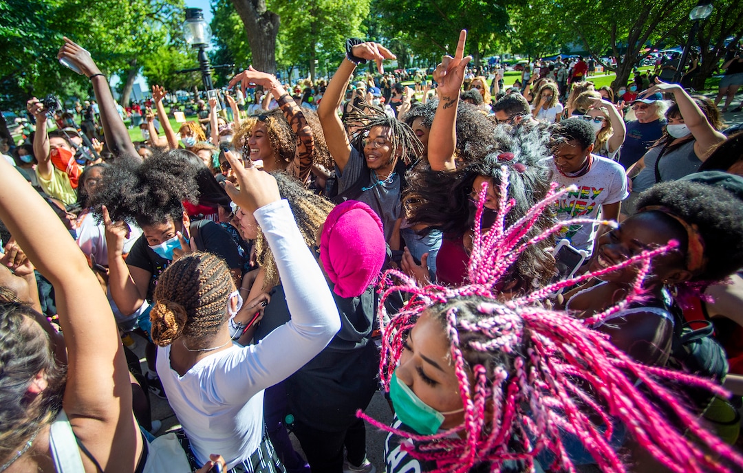 (Rick Egan  |  The Salt Lake Tribune)  Participants dance during the Juneteenth celebration at Washington Square in Salt Lake City on Friday, June 19, 2020.
