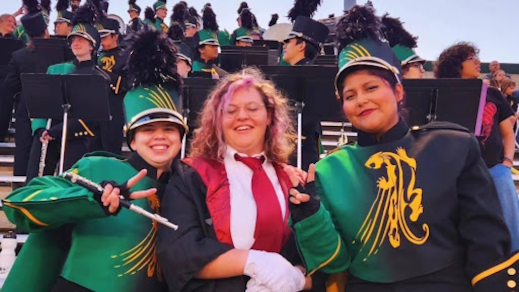 (Michelle Jimenez-Campos) Michelle Jimenez-Campos (right), Lillian Volpe and Violet Black at a Kearns High School pep rally. In an op-ed for The Salt Lake Tribune, Jimenez-Campos writes that music gives her “a sense of purpose and excitement.”