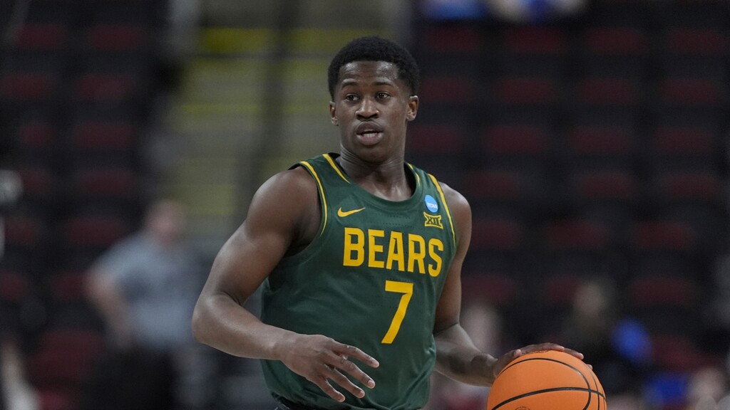 Baylor guard VJ Edgecombe brings the ball down court against Mississippi State during the second half in the first round of the NCAA college basketball tournament, Friday, March 21, 2025, in Raleigh, N.C. (AP Photo/Chris Carlson)