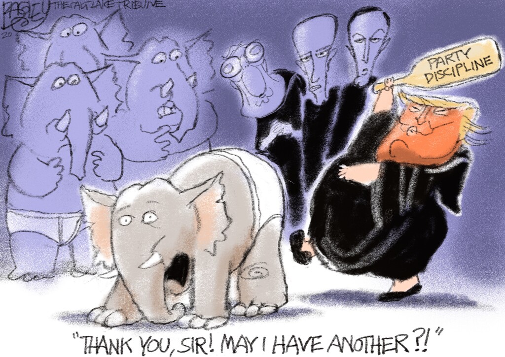 (Pat Bagley | The Salt Lake Tribune) This cartoon, titled "The Frat Boy Party," appears in The Salt Lake Tribune on Friday, June 5, 2020.