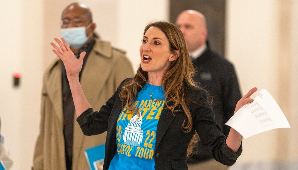 Rick Egan | The Salt Lake Tribune) Nichole Mason speaks to the group as she organizes a tour of the State Capitol for Utah Parents United, on Monday, January 10, 2022.