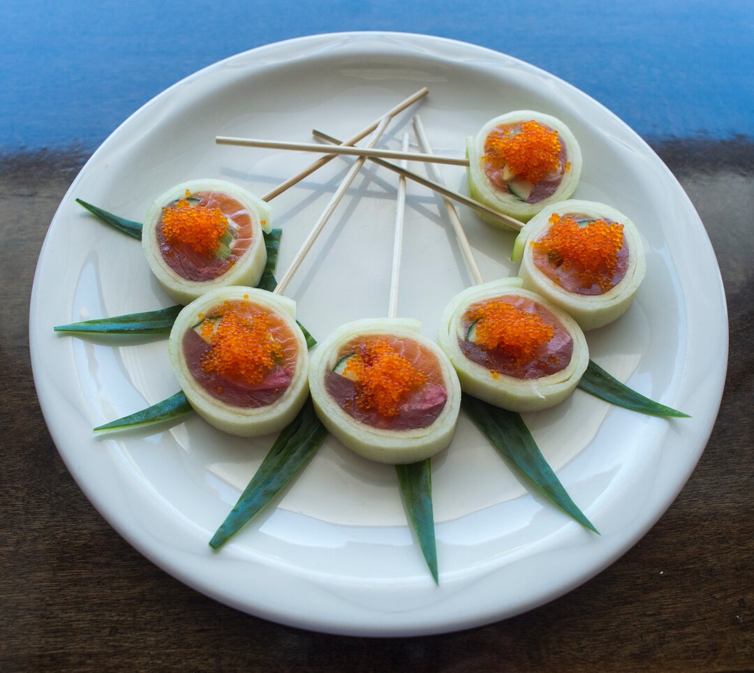 (Rick Egan  |  The Salt Lake Tribune)     the Lolipop Roll, with salmon, yellowtail, tuna, avocado & lemon rolled in cucumber wrap at  Hamachi Pescatarian Grill and Sushi, 488 E 100 South, Salt Lake City, Monday, June 4, 2018.