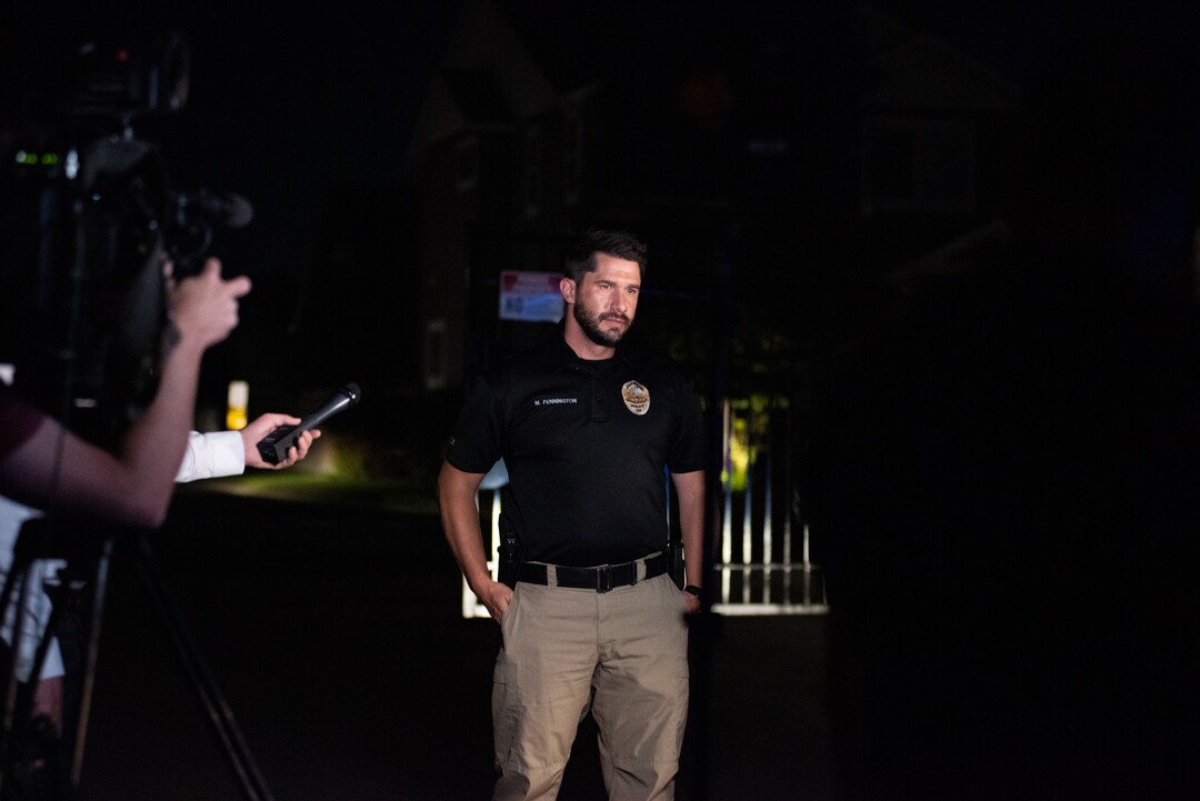 vSouth Jordan Lt. Matt Pennington talks to the media on Friday, July 24 after a police team detonated explosive materials found inside a home.