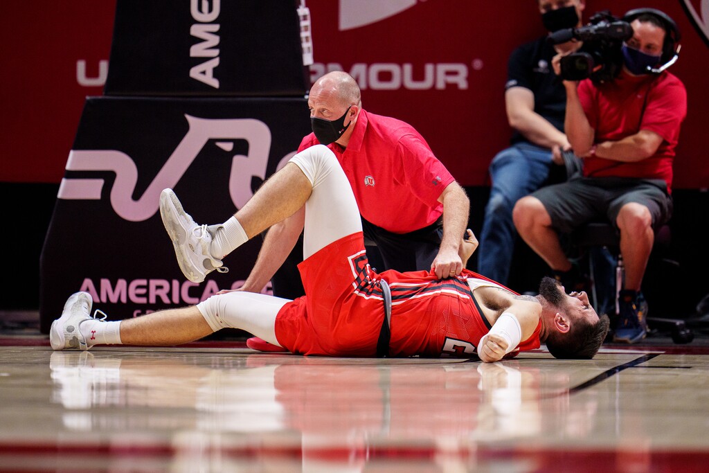 (Trent Nelson  |  The Salt Lake Tribune) Utah Utes forward Dusan Mahorcic (21) as the Utah Utes host BYU, NCAA basketball in Salt Lake City on Saturday, Nov. 27, 2021.