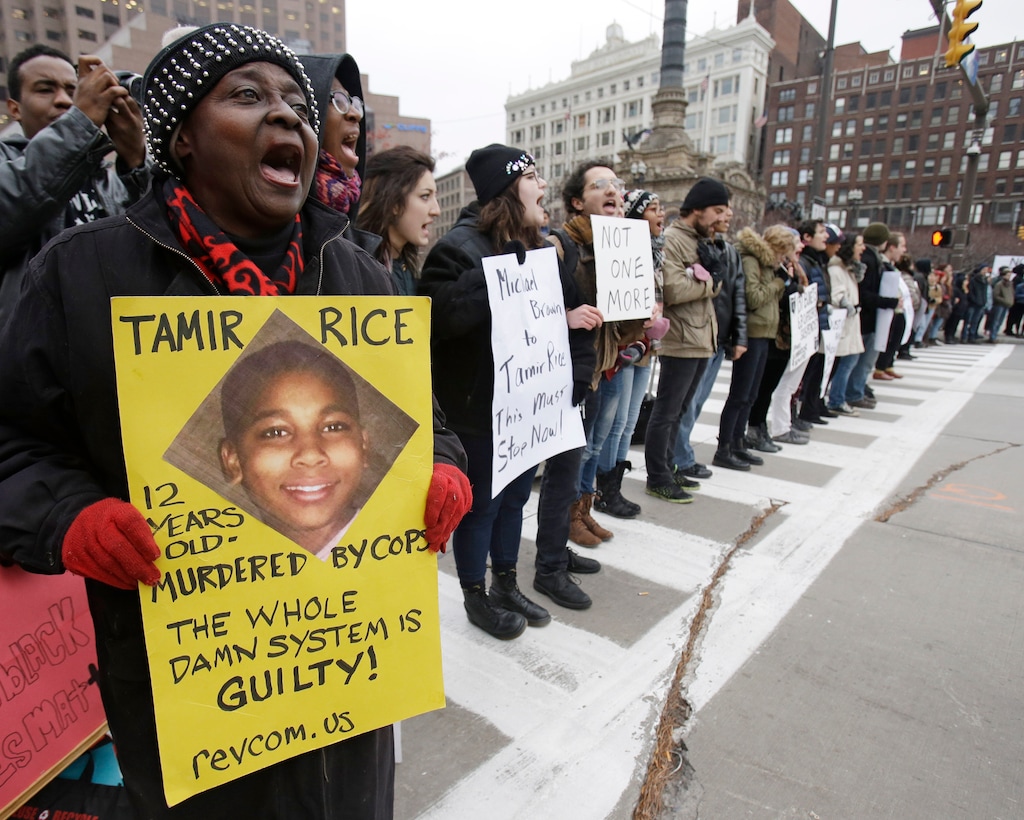 (Tony Dejak | AP file photo) Demonstrators block Public Square in Cleveland during a protest over the police shooting of 12-year-old Tamir Rice, Nov. 25, 2014. A wave of police killings of young black men in 2014 prompted 24 states to quickly pass some type of law enforcement reform, but many declined to address the most glaring issue: police use of force. Six years later, only about a third of states have passed laws on the question.