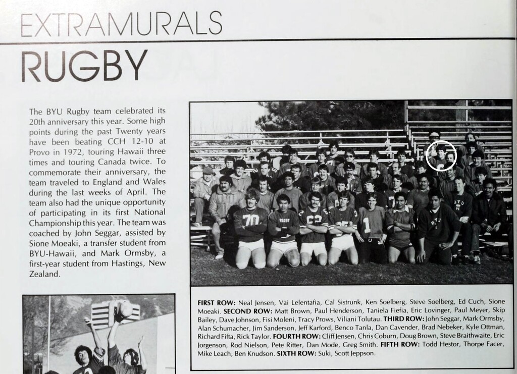 (BYU archives) Mike Leach, pictured here on a page from the 1981 BYU Banyan yearbook, was a member of the Cougars' nationally ranked rugby team during his time in college.